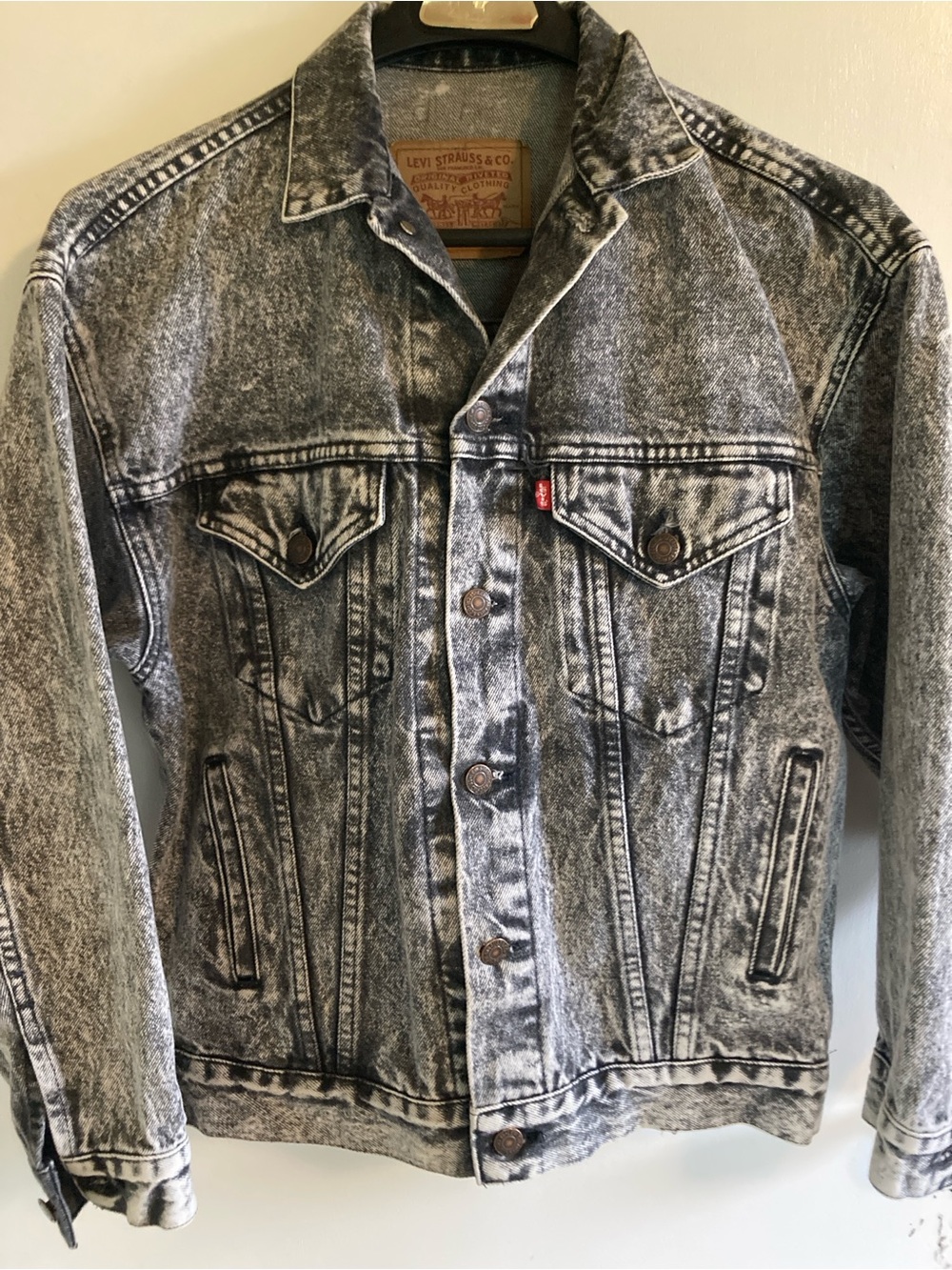 Vintage 90’s Levi's Men's Black & Gray Acid Wash Denim Jacket